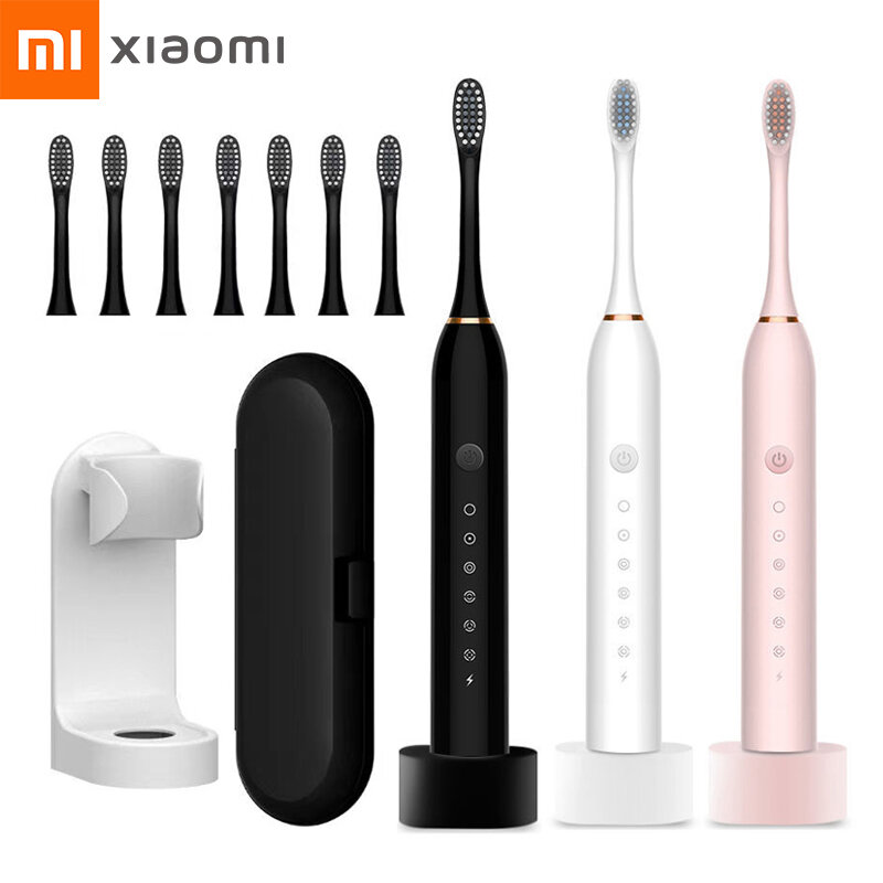 Escova de Dentes Elétrica Ultrassônica Xiaomi-Mijia, Recarregável, USB, Base, Modo 6, Escova de Dentes Sônica, IPX7, Impermeável, Caixa de Viagem, Suporte