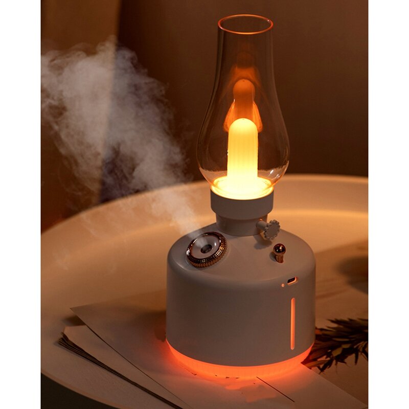 Retro Coal Oil Lamp Model LED Night Light Mute Mist Maker USB Rechargeable Wireless Mini Air Humidifier For Car Office