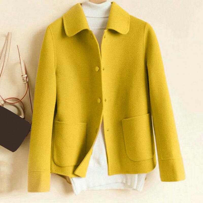 Thick Coat Stylish Women's Double-sided Lapel Coat with Buttons Pockets for Fall Winter Loose Fit Cardigan Jacket for Commuting