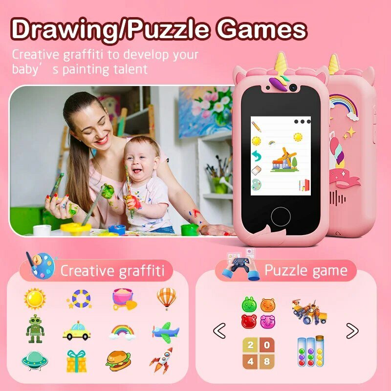Kids Smart Phone Camera Toys Touchscreen Learning Toy for 3-12 Year Old Boys Girls Phone MP3 Player Christmas Birthday Gifts