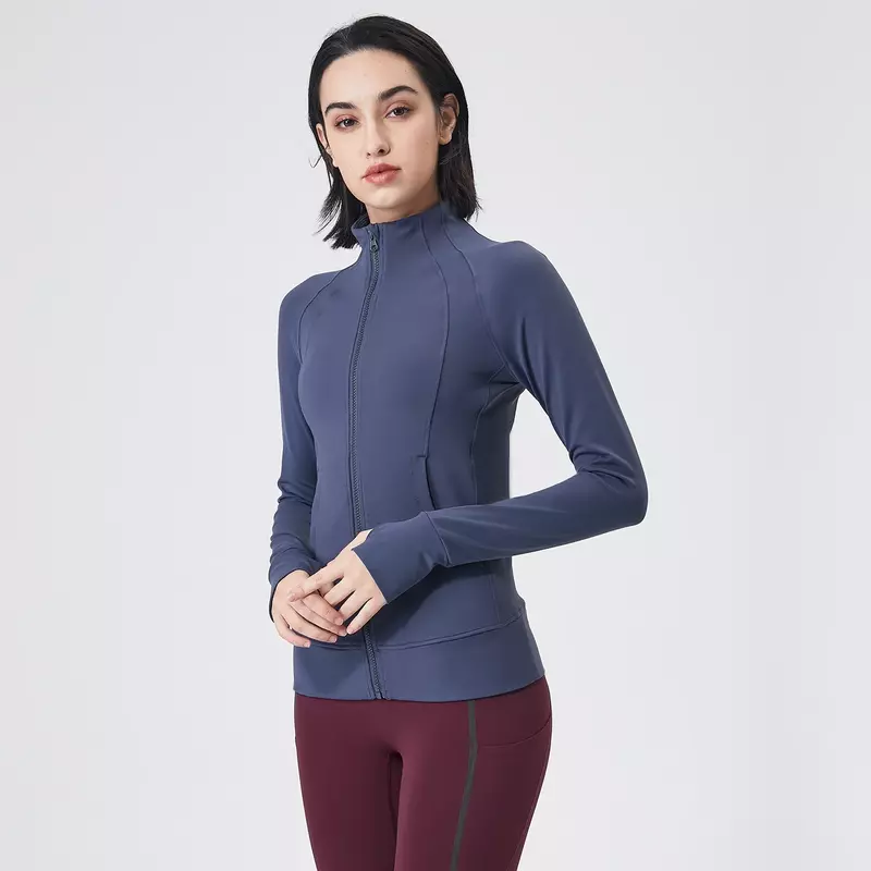 Abrigo deportivo de nailon con cremallera para mujer, Top informal de manga larga con cuello de pie para Yoga y Fitness