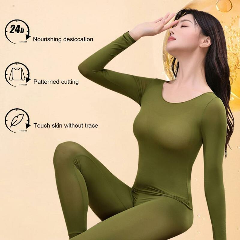 Women Thermal Underwear Set Seam-free Thermal Clothing Women's Thermal Clothing Set Long Sleeve Crew Neck Top High for Winter