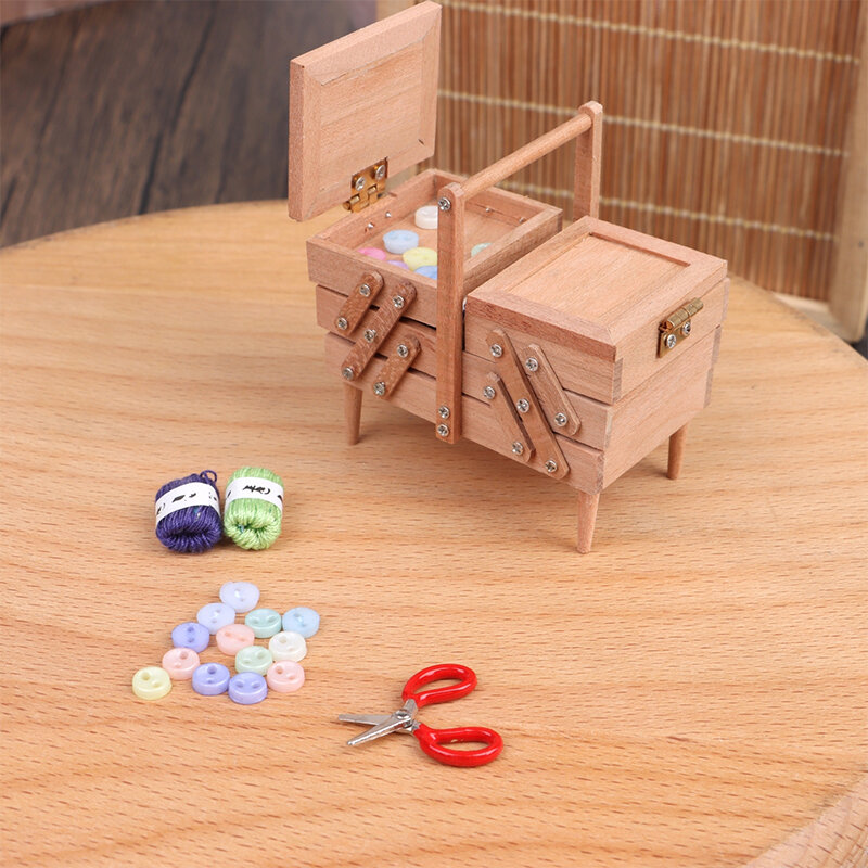 Dollhouse Miniature Kit Caixa De Costura com Agulha Tesoura High End, Ferramenta De Tricô, Acessórios De Alfaiate, Decoração, Play House Toy, 1:12