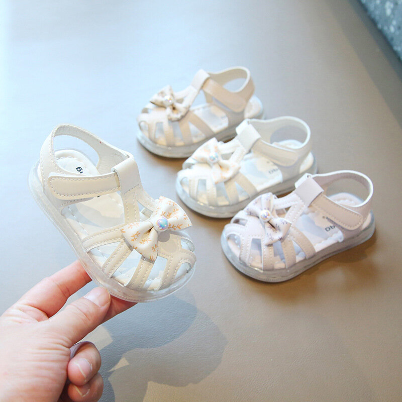 Sandalias para niña pequeña, chanclas elegantes de princesa para primeros pasos, con pajarita, zapatos planos informales, novedad de verano