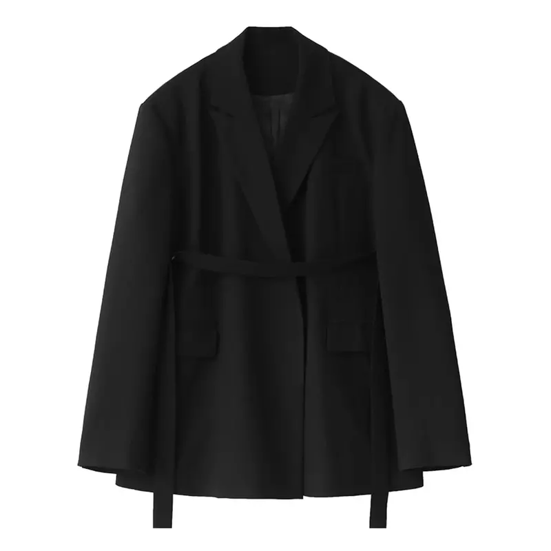 CHIC VEN-Blazer con cinta de hombro ancho para mujer, abrigo largo medio, talla grande, para oficina, primavera y otoño, 2022