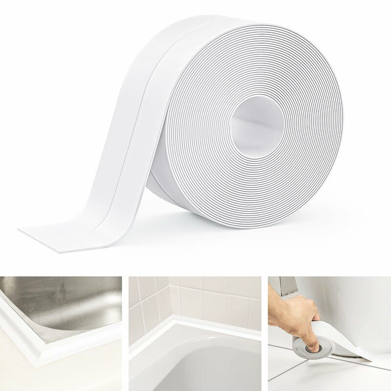 Cinta de sellado autoadhesiva para baño y ducha, sellador de bordes de inodoro, antimoho, impermeable, PVC, 3,2 m