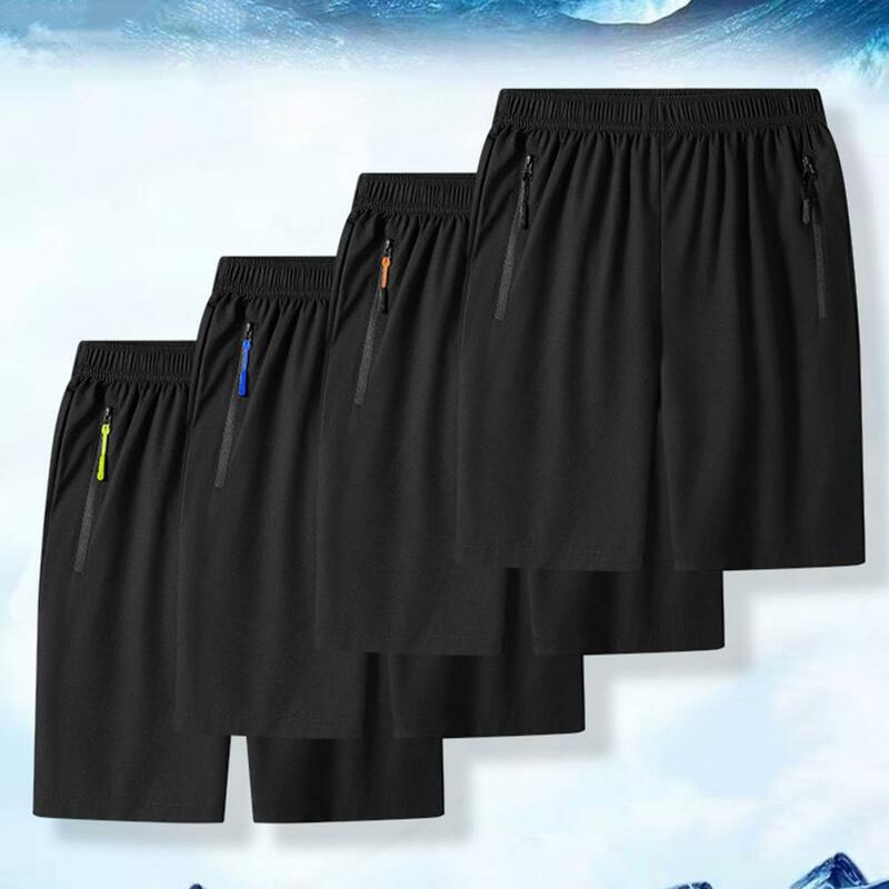 Men Zipper Pocket Shorts Retro Loose Fit Shorts Men's Retro Style Elastic Waist Sport Shorts with Zipper Pockets for Casual