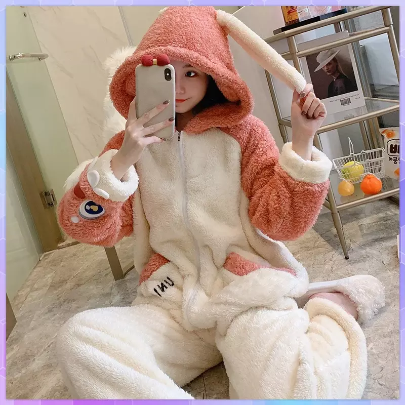 Onesie dewasa baru 2023 untuk wanita Piyama lucu hangat Jumpsuit hewan kartun musim dingin pakaian tidur bulu beludru ukuran besar pakaian rumah