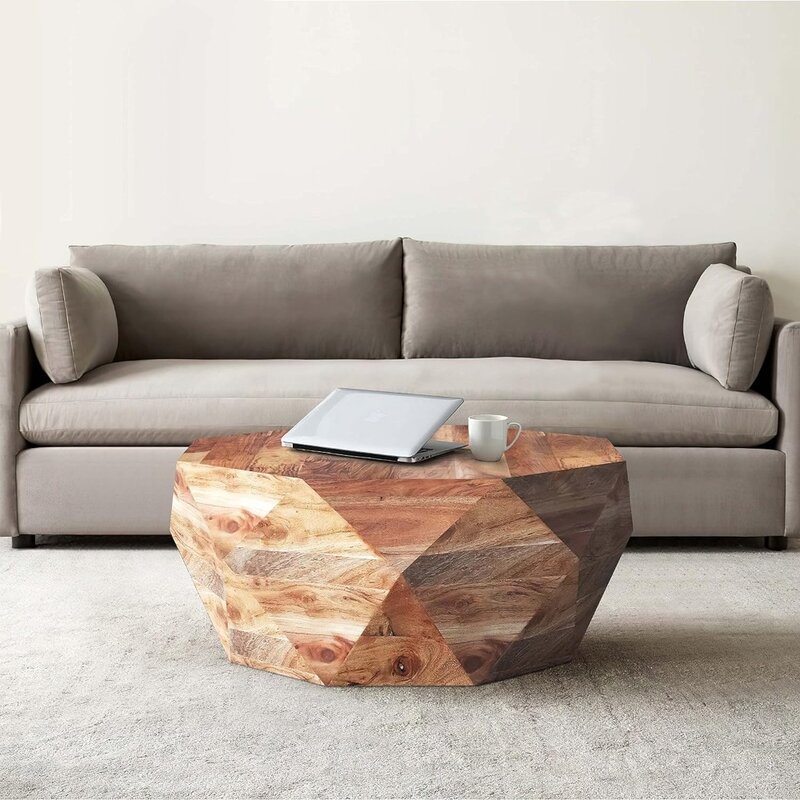 33-дюймовый журнальный столик из дерева акации ромбовидной формы с гладкой поверхностью, натуральный коричневый