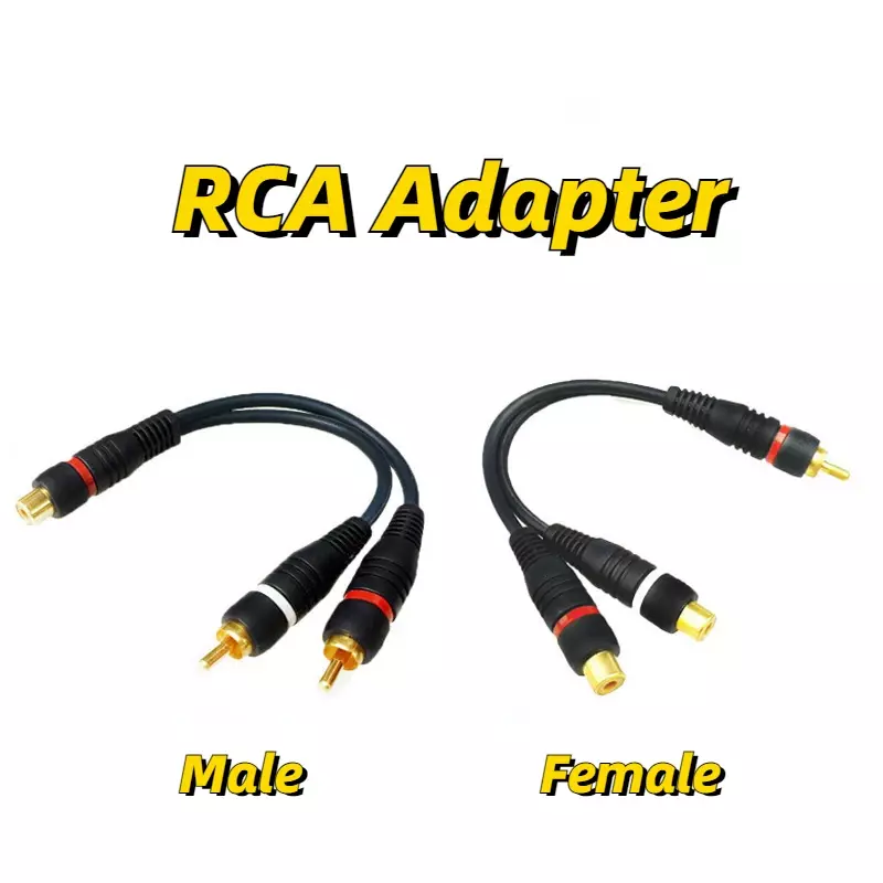 2 RCA To 1 RCA Female Ke Male To Female Splitter Cable Audio Splitter Distributor Converter Speaker Kabel Emas