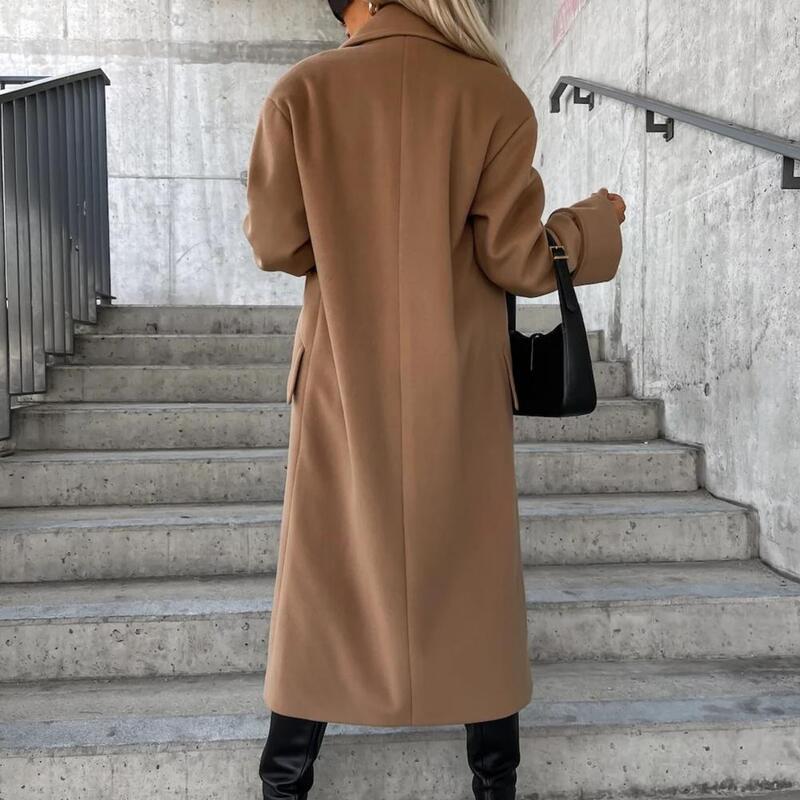 Winter Overcoat Thick Windproof Mid Length Lapel Overcoat for Women Solid Color Double-breasted for Fall/winter for Women