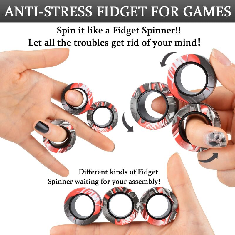3Pcs Fidget Spinner Magnetic Ring Toys Fingers Magnet Rings ADHD Stress Relief Magical Toys for Adult Kids Anxiety