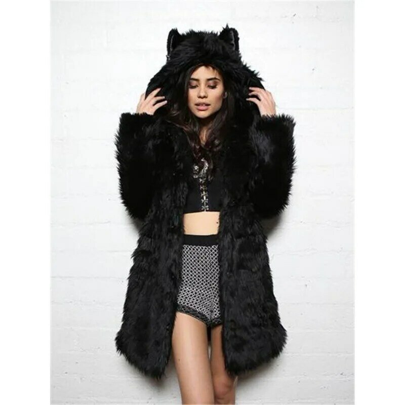 Abrigo de piel de mapache de imitación para mujer, abrigo de longitud media, piel de zorro de imitación, Otoño e Invierno