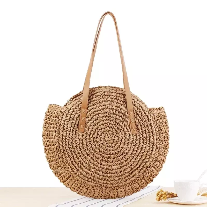 LW033 nuove borse Casual per le vacanze estive bohémien borsa da spiaggia rotonda in paglia intrecciata a mano Vintage