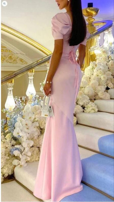 Elegante sereia Evening Dresses 2023 Cap Sleeves Prom Gown Satin Arábia Arbia Prom Dresses Vestido Ocasião Formal
