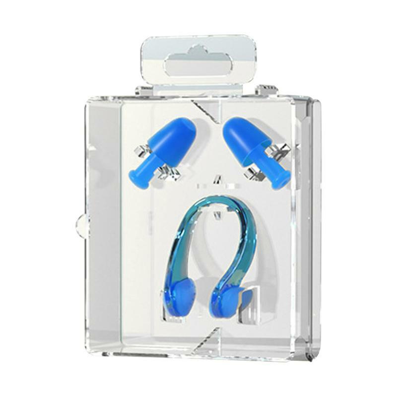 실리콘 이어 플러그 수영 귀마개, 코 클립 세트, 업그레이드 박스 패키지, 재사용 가능한 방수 소프트 수영 귀마개, 코 클립