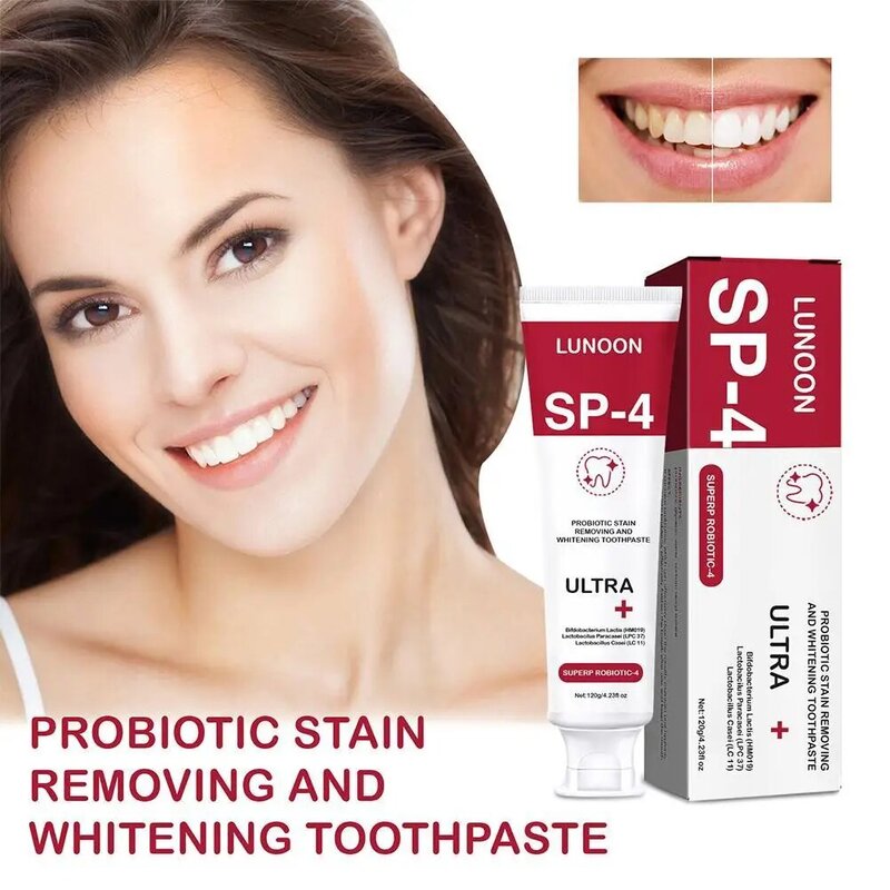 Creme dental clareador probiótico, proteger as gomas, boca fresca respiração, limpeza dos dentes, saúde dentária, SP-4, 120g