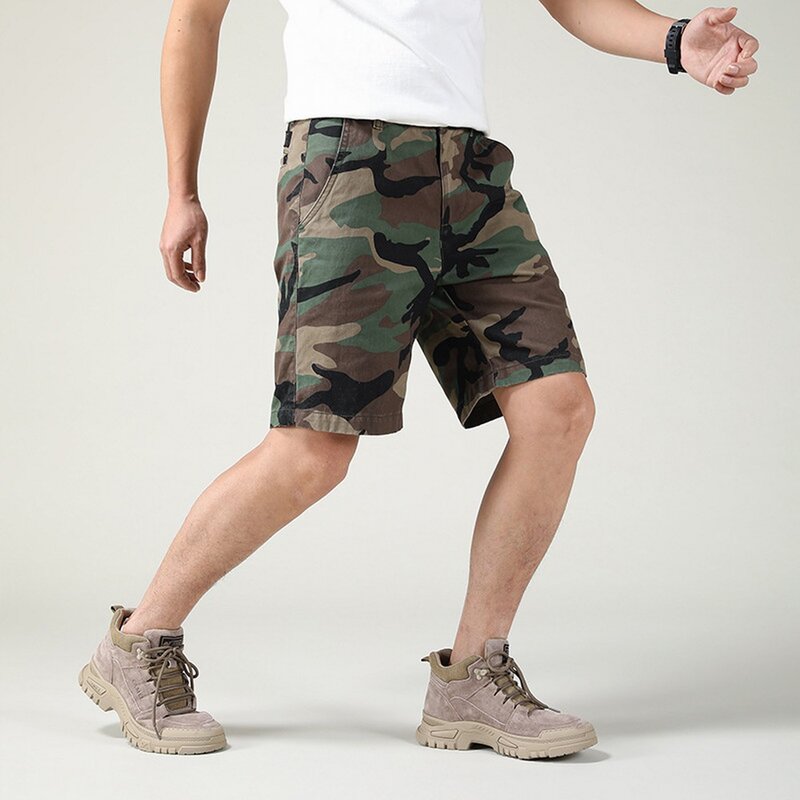 Summer Sport Straight Camouflage Cargo Shorts For Men Women 100% Cotton Knee Length Streetwear Pants Casual Camo Beach Trousers