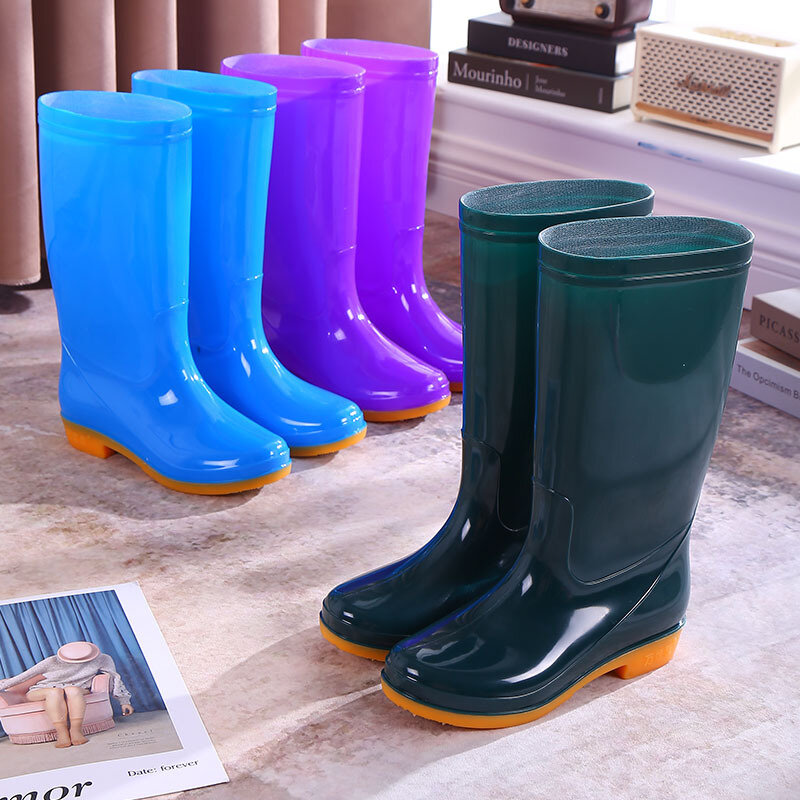 Botas de agua para mujer, zapatos de lluvia, Botas de goma impermeables, calzado de trabajo, pesca, moda