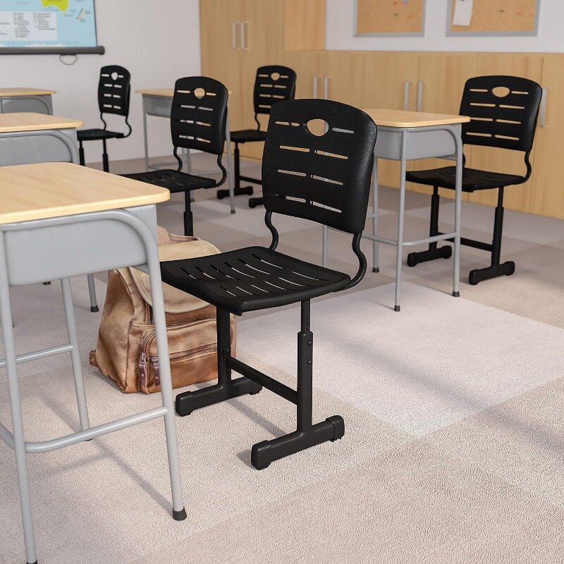 Adjustable Height Black Student Chair with Black Pedestal Frame Daily Use Anti-Slip Floor Caps prevent chair