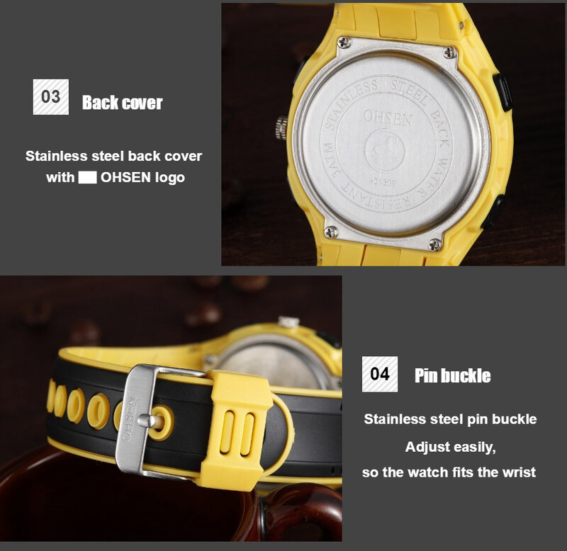 OHSEN-relojes deportivos digitales de cuarzo para niños, pulsera resistente al agua de 30M, banda de goma negra, LED, Original, regalo de natación