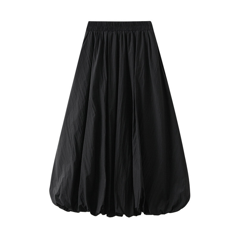 Nighpha Women's Elastic Waist A Line Long Bubble Skirt Pompom Skirt Casual Lantern Skirt with Pocket