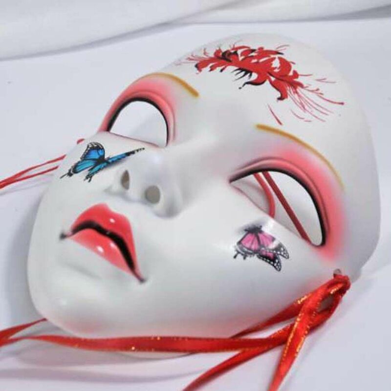 Maska z frędzlami i dzwonkiem piękna twarz wiśniowe rekwizyty kostiumowe czapka kominiarka rekwizyty na przyjęcia maska na przyjęcie rekwizyty Halloween Cosplay maska