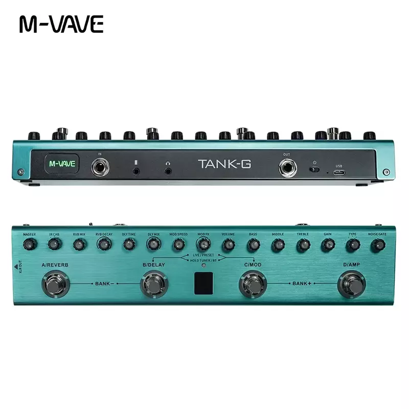 M-VAVE czołg-G gitara Multi-pedał efektów 36 presetów 9 gniazd przedwzmacniaczy 8 gniazd kabiny 3 pasma EQ 3 modulacja/Delay/Reverb efekt