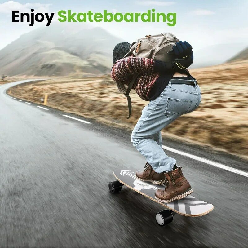 CAROMA skateboard listrik 350W, papan luncur listrik untuk dewasa remaja, 27.5 "7 lapis Maple dengan Remote, 12.4 MPH kecepatan tinggi
