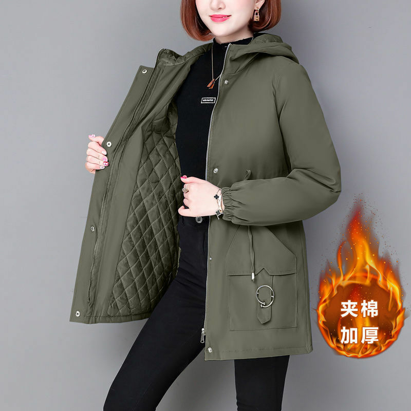 2022 Winter Thicken Cotton Hooded Jacket Loose Female Coat Solid Casual Warm Ladies Outerwear Slim Mid-length Hooded Parkas Tops