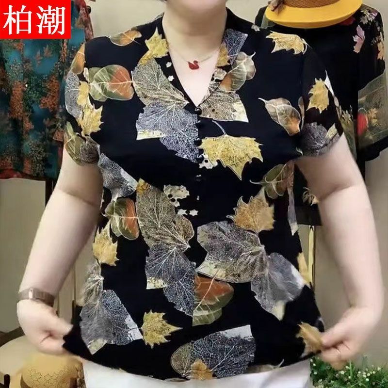 女性用フローラルVネック半袖Tシャツ,カジュアルなサマートップ,ファッショナブル,パッチワークパターン,ラージサイズ