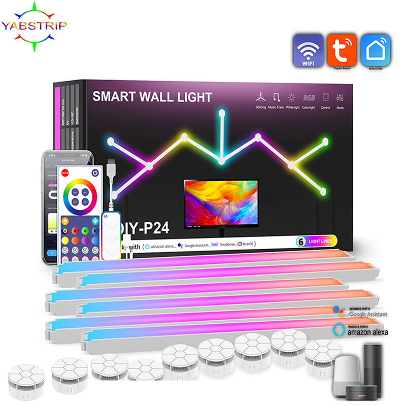 TuYa WIFI LED Smart Wall Lamp 5V USB Bar atmosfera fai da te LED Night Light musica ritmo per TV retroilluminazione camera da letto gioco decorazione