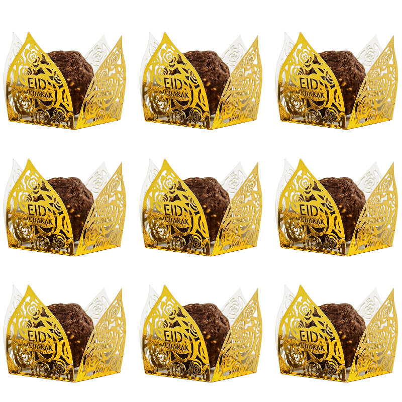 Envoltorios de Chocolate Eid Mubarak, Mini tazas para hornear, revestimiento para pasteles, Ramadán, caja de embalaje para dulces, suministros de decoración para fiestas Eid, 10-50 piezas
