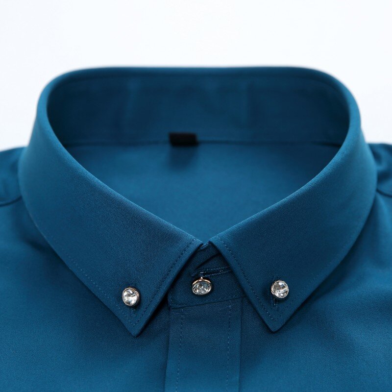 남성용 긴팔 셔츠, 편안하고 부드러운 실키 캐주얼 포플린 정사이즈 핏, 단색 포멀 소셜 화이트 셔츠, 2024 신상
