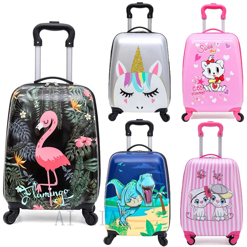 Kinder reisen Koffer auf Rädern Cartoon Roll gepäck niedlichen Jungen Mädchen tragen Kabine Koffer Trolley Gepäck tasche Kind Geschenk heiß