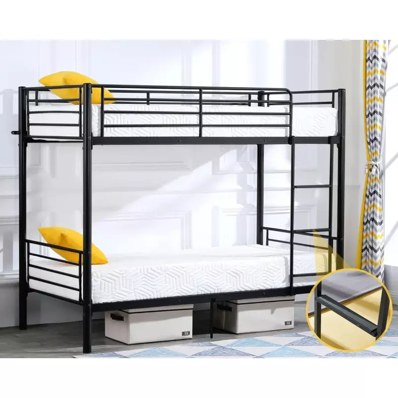 Rama łóżka dziecięcego, płaska drabina i wysoka poręcz, metalowa piętrowa ze schodami, rama łóżka dziecięcego