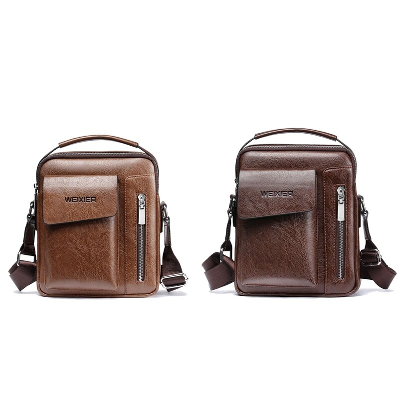 NEW-2 Pcs Weixier Vintage Messenger Bag Pu Leather Crossbody Bags For Men Bags Retro Zipper(Light Brown & Dark Brown)