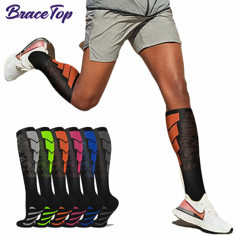 1 Pair Sports Compression Socks for Women and Men - Calf Support Socks for Running Nurses Flight Pregnancy Circulation Athletic