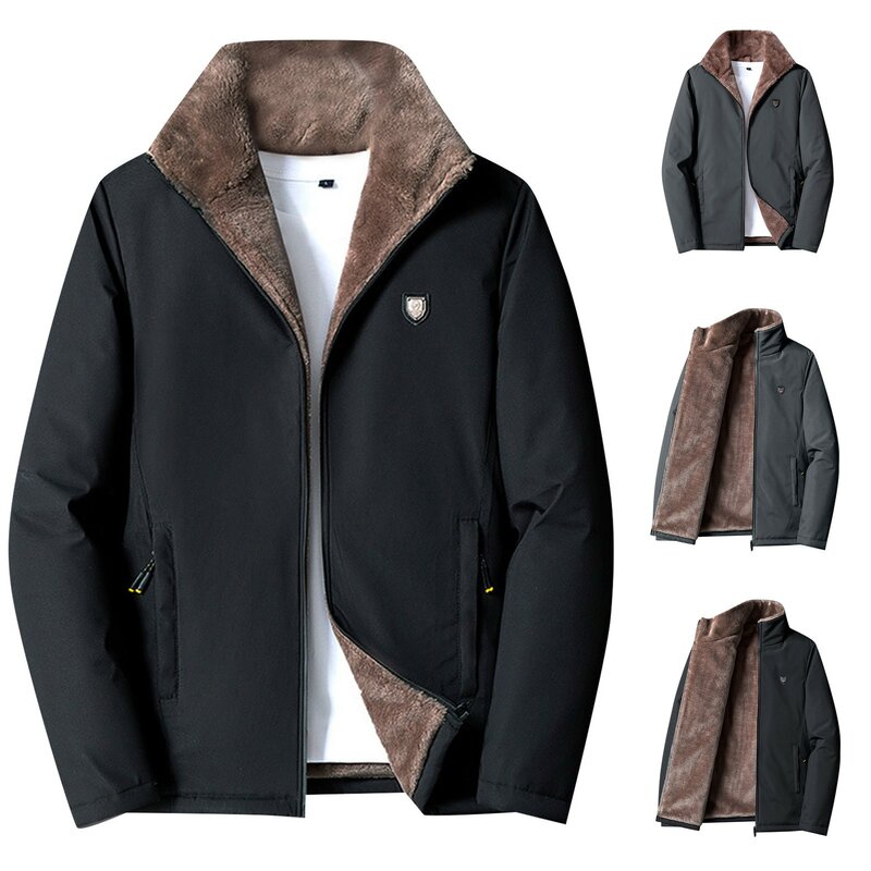 เสื้อแจ็คเก็ตของผู้ชาย, เสื้อแจ็คเก็ตมีฮู้ดพิมพ์ลายฤดูหนาวเสื้อฟลีซกันหนาวซิปแขนยาวเสื้อสวมหัว