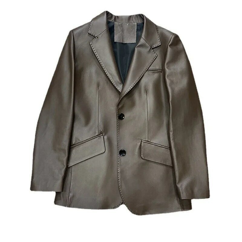 Jaket Kulit Domba Asli Musim Semi Kulit Musim Gugur Mantel Motor Blazer Hitam untuk Wanita Jaket Bergaya Elegan Chaquetas