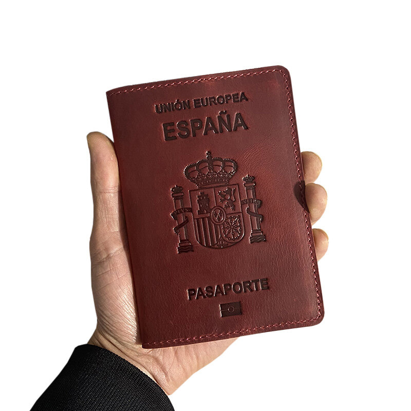 Documento di viaggio spagna passaporto Cover Crazy Horse Funda Pasaporte Business Unisex durevole spagnolo