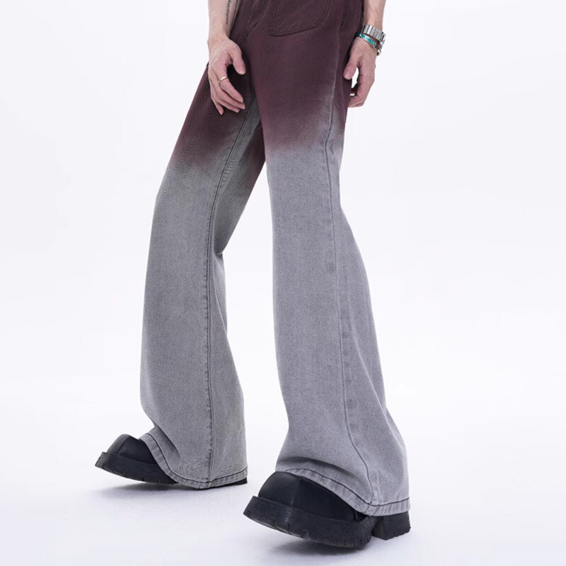 FEWQ-calça jeans vintage de rua alta masculina, jeans estilo americano, cor gradiente, senso sênior, verão, novo estilo, 24X9091
