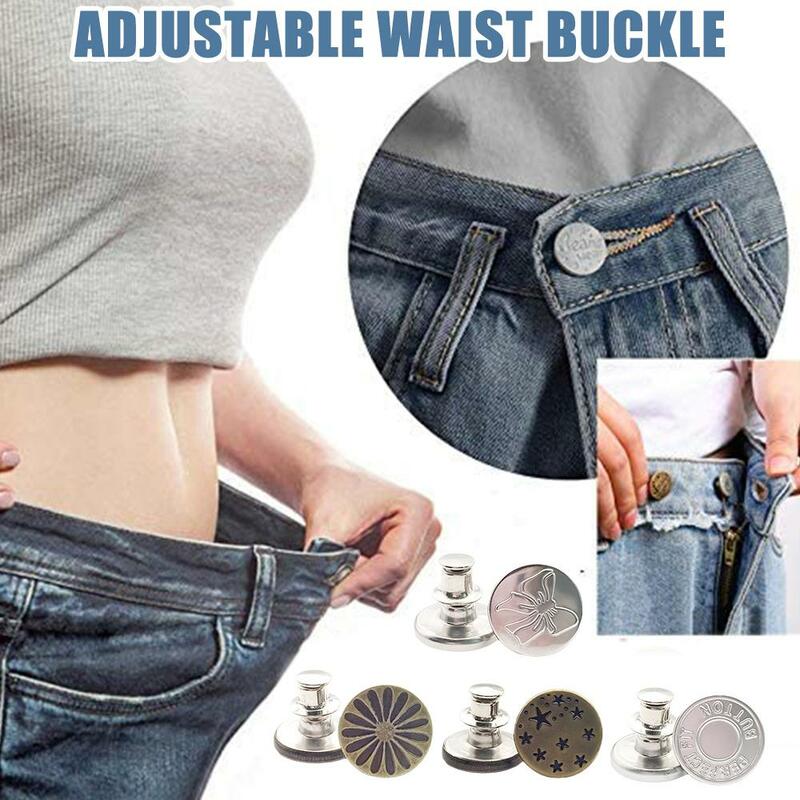 Botão de cintura destacável para jeans, sem unhas, ajustável, livre, retro, metal, costura, fivelas de calça, parafuso, reparo de unhas