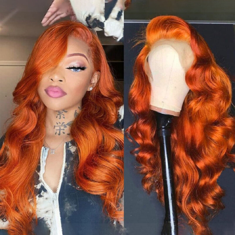 13x4 13x6 Ginger Orange HD parrucche anteriori in pizzo capelli umani osso onda del corpo parrucche frontali in pizzo parrucche frontali in pizzo trasparente per le donne