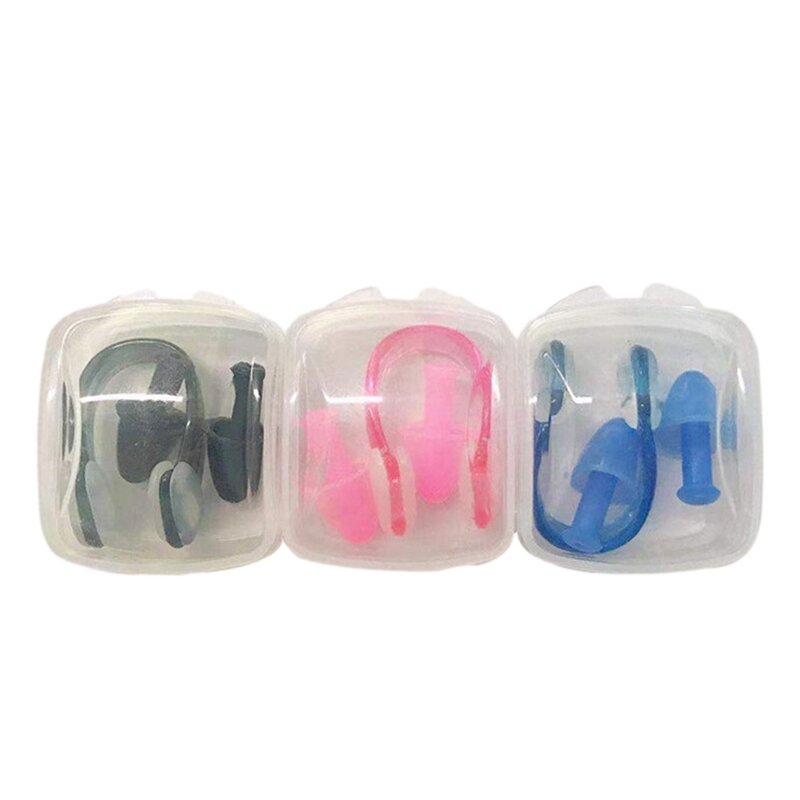 Swimming Soft Silicone Nose Clip Ear Plugs Kits Swimmer Nose Clip Ear Buds Set Earbuds Set Small Size Waterproof For Kids Adults