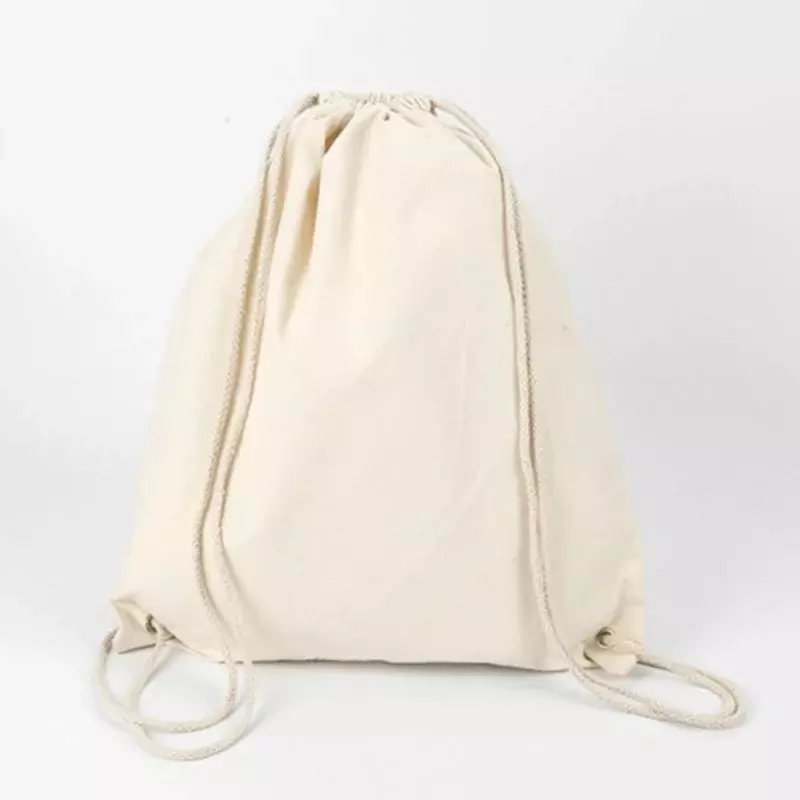 Custom Shopping Cotton Pouch for School Gym Traveling Canvas Bag Shoulders Drawstring Bundle Pockets Student Backpack Bag