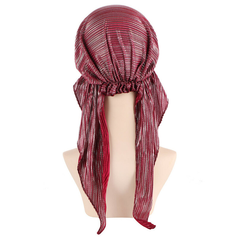 Glitter berkilau elastis warna Solid, jilbab ikat kepala syal Muslim untuk wanita