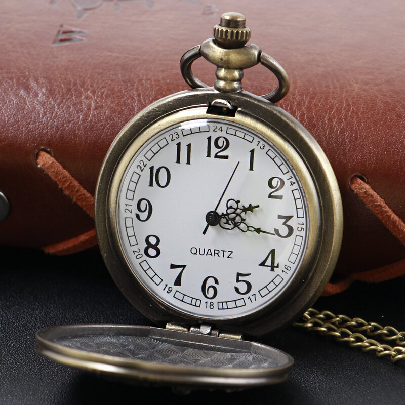 Brązowy klasyczny Western Denim wytłoczony kieszonkowy zegarek kwarcowy w stylu Vintage Steampunk biżuteria naszyjnik mężczyzn i kobiet prezent