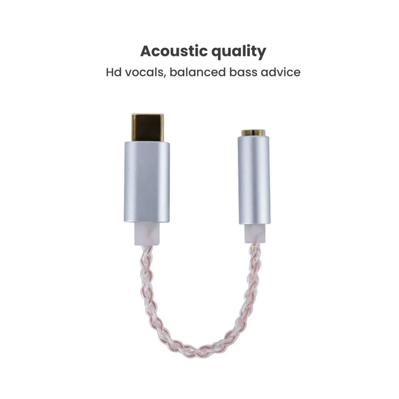 HIFI DAC Earphone Amplifier USB Type C to 3.5mm Headphone Audio Adapter 32Bit 384KHz Digital Decoder AUX Converter Grey
