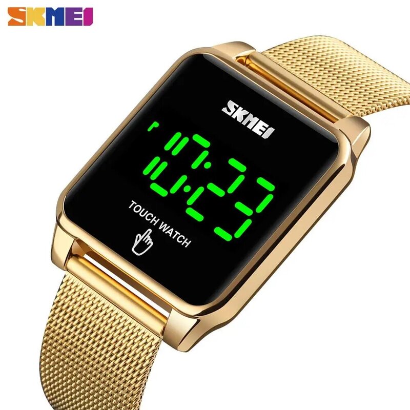 SKMEI LED Touch Watch Men Curved Mirro Design Wristwatch Mens Waterproof Stainless Steel Hour Fashion Digital reloj hombre 1532